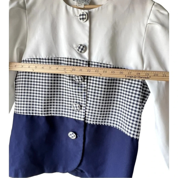 Women’s Quartz Vintage blazer front white blue navy button shoulder pad size 14. - Picture 12 of 16